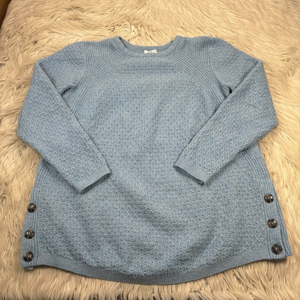 J. Jill Women's S TALL Blue Mixed Knit Pullover Sweater Cotton Blend Button Side